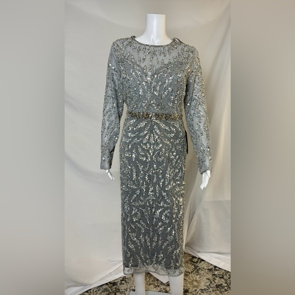 Mac Duggal 5521 Platinum Sequin Cocktail Dress – Size 14 (NWT) - Picture 6 of 13